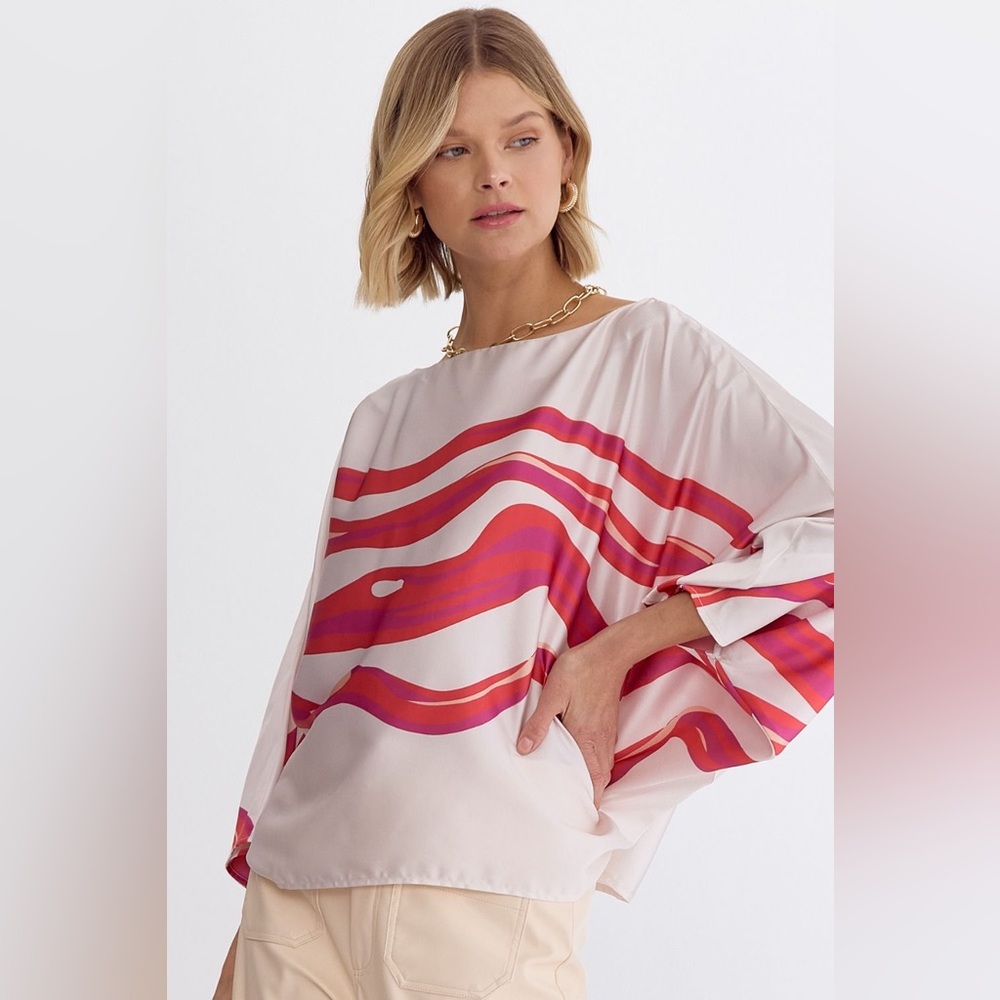 Chic Pink and Red Striped Blouse